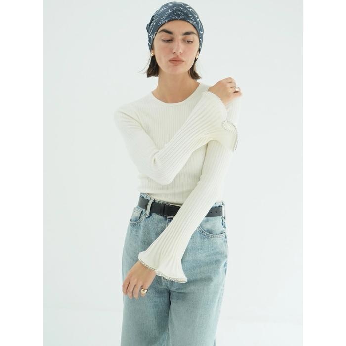 トップス CLANE EMBELLISHED FRILL SLEEVE KNIT TOPS EMBELLISHED FRILL SLEEVE KNIT TOPS｜TOPS(トップス)｜CLANE OFFICIAL