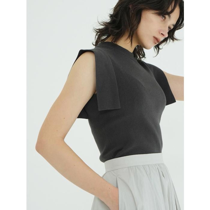 クラネ スクエアスリーブニットトップス ノースリーブ ブラウン 茶 ブラック 黒 CLANE - スクエアスリーブ ニットトップス - SQUARE SLEEVE KNIT TOPS