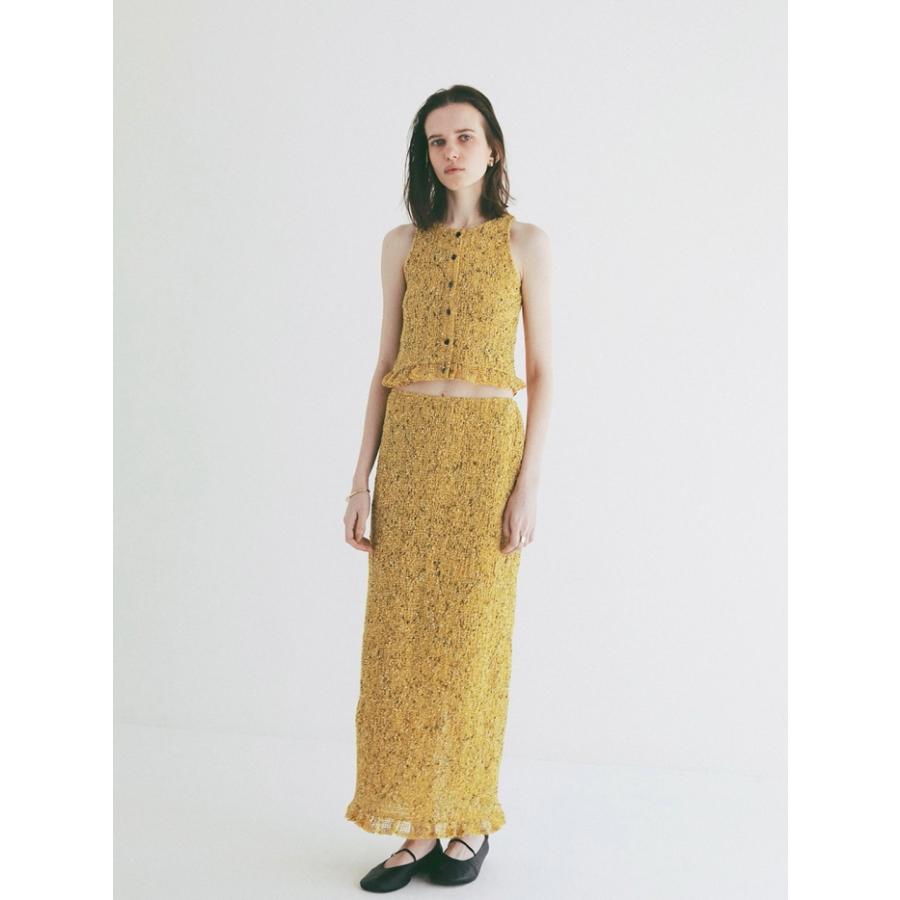 即日発送 CLANE 正規商品 クラネ ミックス メッシュ ギャザー トップス W FACE MIX MESH GATHER N/S TOPS  アイボリー/イエロー/ブラック 3色展開 2026春夏新作の画像