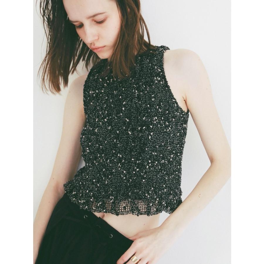 即日発送 CLANE 正規商品 クラネ ミックス メッシュ ギャザー トップス W FACE MIX MESH GATHER N/S TOPS  アイボリー/イエロー/ブラック 3色展開 2026春夏新作の画像
