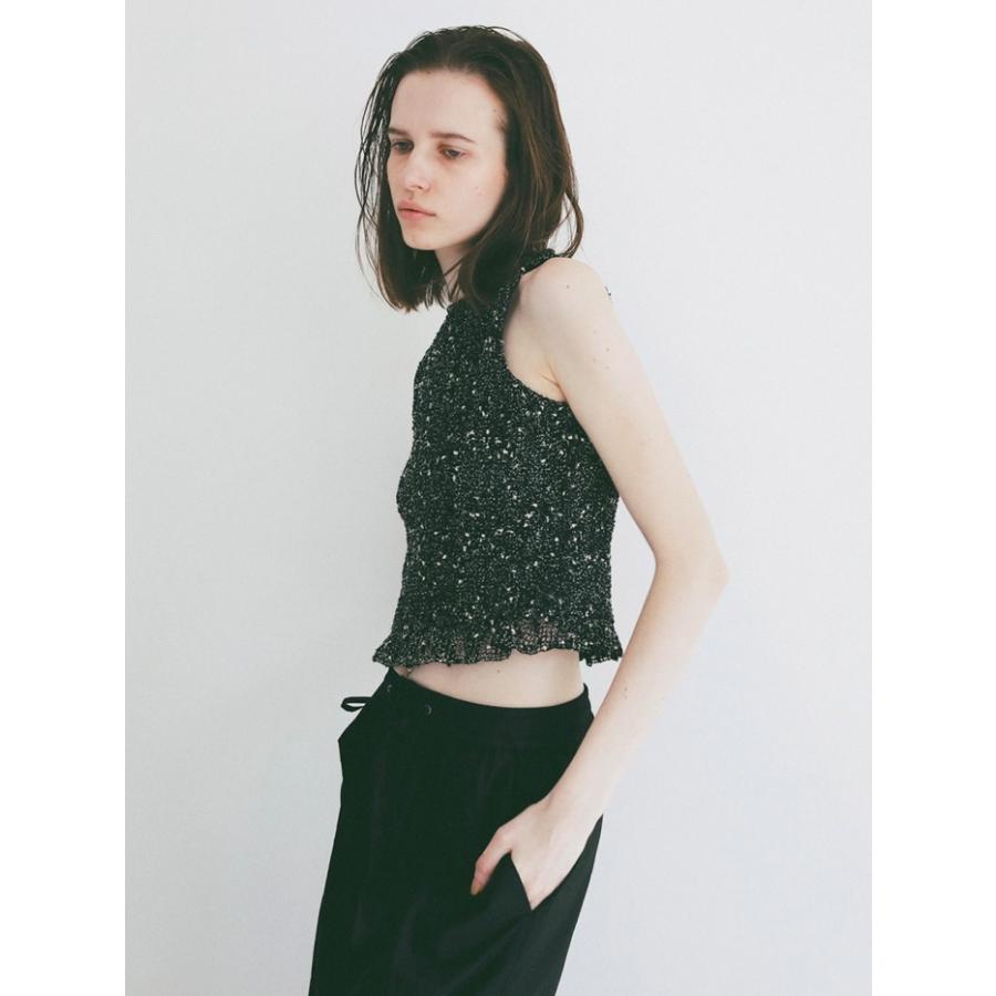 即日発送 CLANE 正規商品 クラネ ミックス メッシュ ギャザー トップス W FACE MIX MESH GATHER N/S TOPS  アイボリー/イエロー/ブラック 3色展開 2026春夏新作の画像