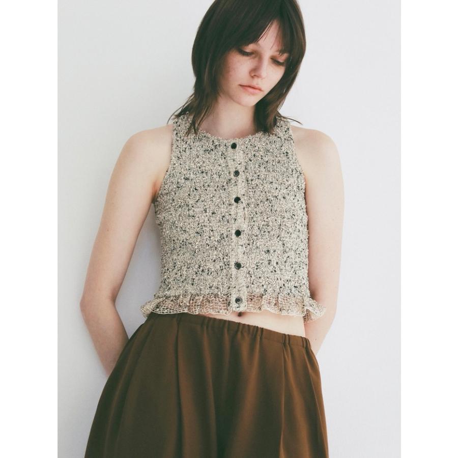 即日発送 CLANE 正規商品 クラネ ミックス メッシュ ギャザー トップス W FACE MIX MESH GATHER N/S TOPS  アイボリー/イエロー/ブラック 3色展開 2026春夏新作の画像