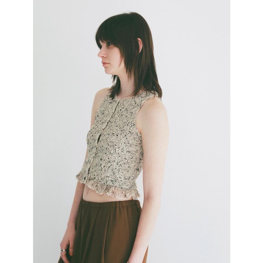 即日発送 CLANE 正規商品 クラネ ミックス メッシュ ギャザー トップス W FACE MIX MESH GATHER N/S TOPS  アイボリー/イエロー/ブラック 3色展開 2026春夏新作の画像