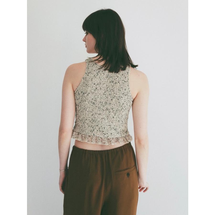 即日発送 CLANE 正規商品 クラネ ミックス メッシュ ギャザー トップス W FACE MIX MESH GATHER N/S TOPS  アイボリー/イエロー/ブラック 3色展開 2026春夏新作の画像