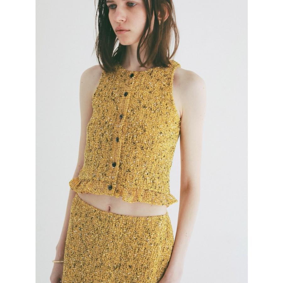 即日発送 CLANE 正規商品 クラネ ミックス メッシュ ギャザー トップス W FACE MIX MESH GATHER N/S TOPS  アイボリー/イエロー/ブラック 3色展開 2026春夏新作の画像