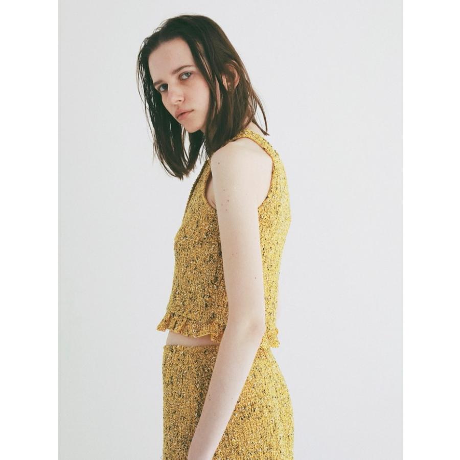 即日発送 CLANE 正規商品 クラネ ミックス メッシュ ギャザー トップス W FACE MIX MESH GATHER N/S TOPS  アイボリー/イエロー/ブラック 3色展開 2026春夏新作の画像