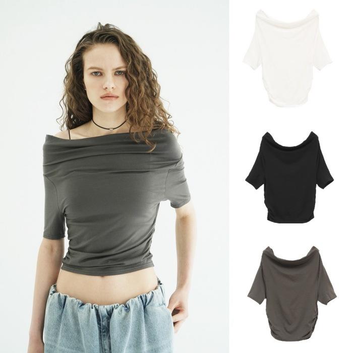 タイムセール CLANE 正規商品 クラネ  ドレープ オフショルダー トップス DRAPED OFF SHOULDER H/S TOPS ホワイト/グレー/ブラック 3色展開 2026秋冬新作