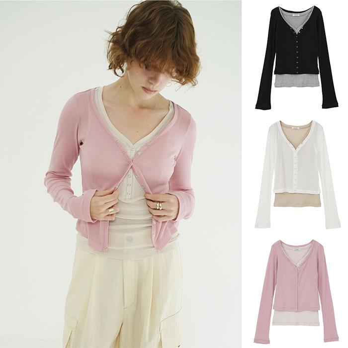 CLANE 正規商品 クラネ カーブドネック レイヤードセット トップス カーディガン CURVED NECK LAYERED SET TOPS ピンク ホワイト ブラック  2026秋冬新作