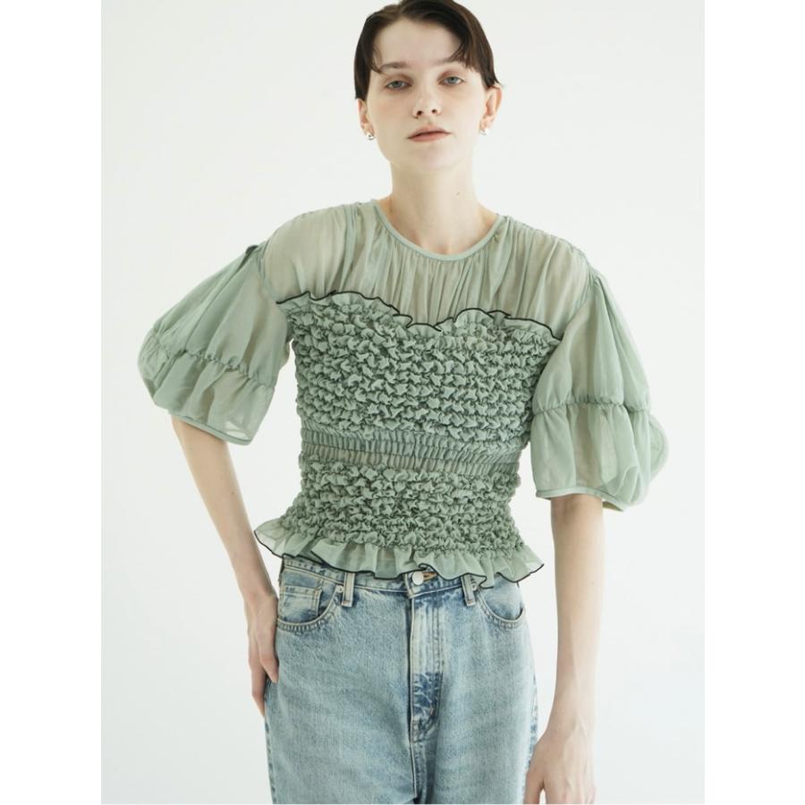 CLANE（クラネ） 正規商品 トップス カラー ステッチ シャーリング 