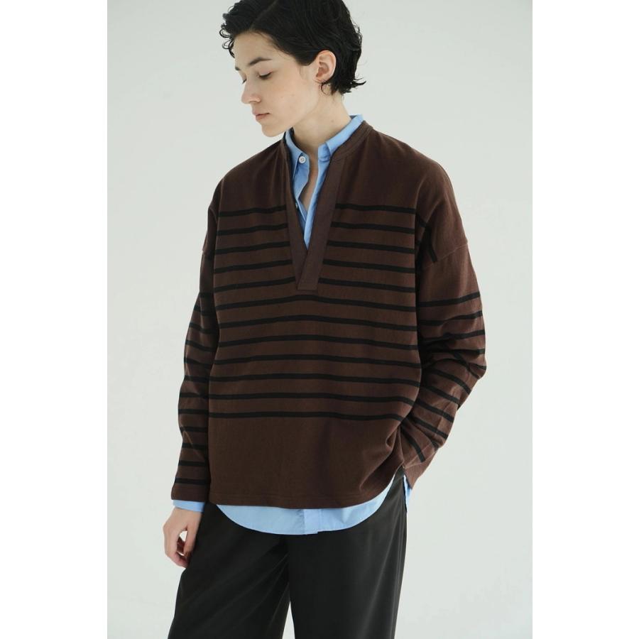 CLANE クラネ ワイド ヘンリーネック ボーダー柄 半袖トップス サイズ1 CLANE クラネ ワイド ヘンリーネック ボーダー柄 半袖トップス サイズ1