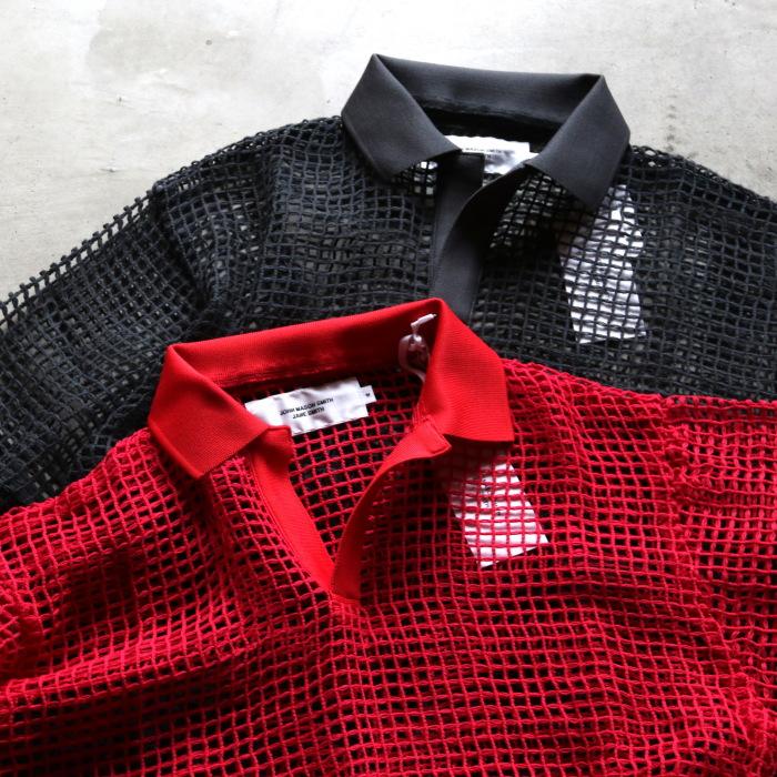 ジョンメイソンスミス トップス JOHN MASON SMITH スクエア メッシュ スキッパー ポロ SQUARE MESH SKIPPER POLO レッド/チャコール 2色展開 2026春夏新作 | JOHN MASON SMITH | 01