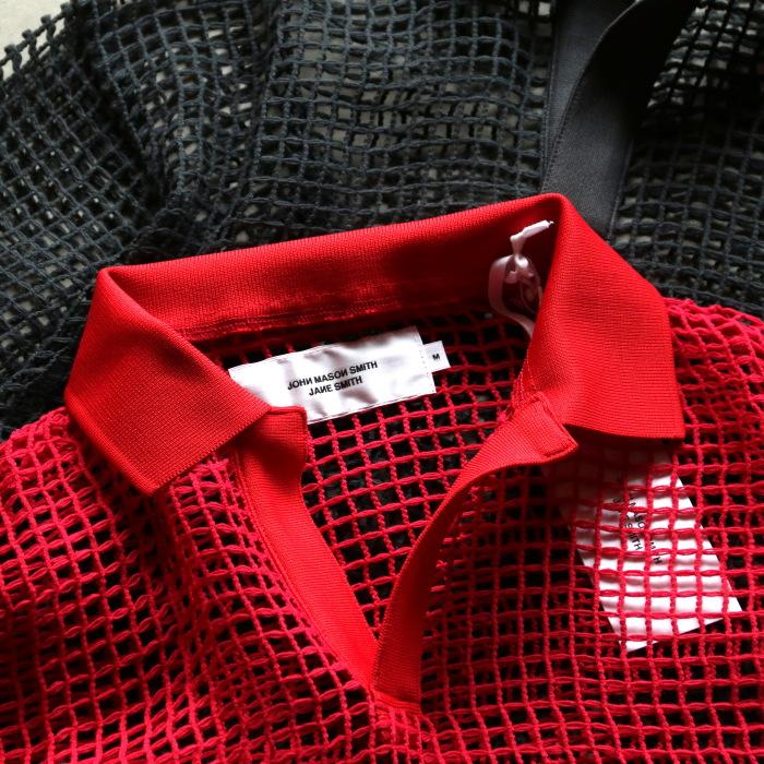 ジョンメイソンスミス トップス JOHN MASON SMITH スクエア メッシュ スキッパー ポロ SQUARE MESH SKIPPER POLO レッド/チャコール 2色展開 2026春夏新作 | JOHN MASON SMITH | 02