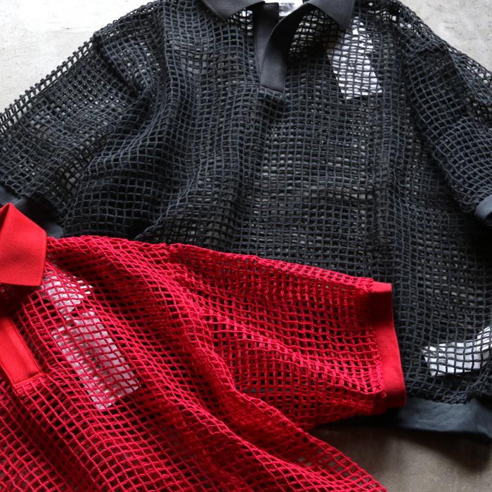 ジョンメイソンスミス トップス JOHN MASON SMITH スクエア メッシュ スキッパー ポロ SQUARE MESH SKIPPER POLO レッド/チャコール 2色展開 2026春夏新作 | JOHN MASON SMITH | 03