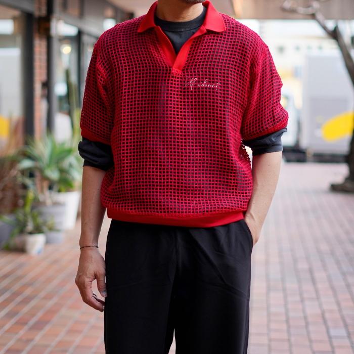 ジョンメイソンスミス トップス JOHN MASON SMITH スクエア メッシュ スキッパー ポロ SQUARE MESH SKIPPER POLO レッド/チャコール 2色展開 2026春夏新作 | JOHN MASON SMITH | 06