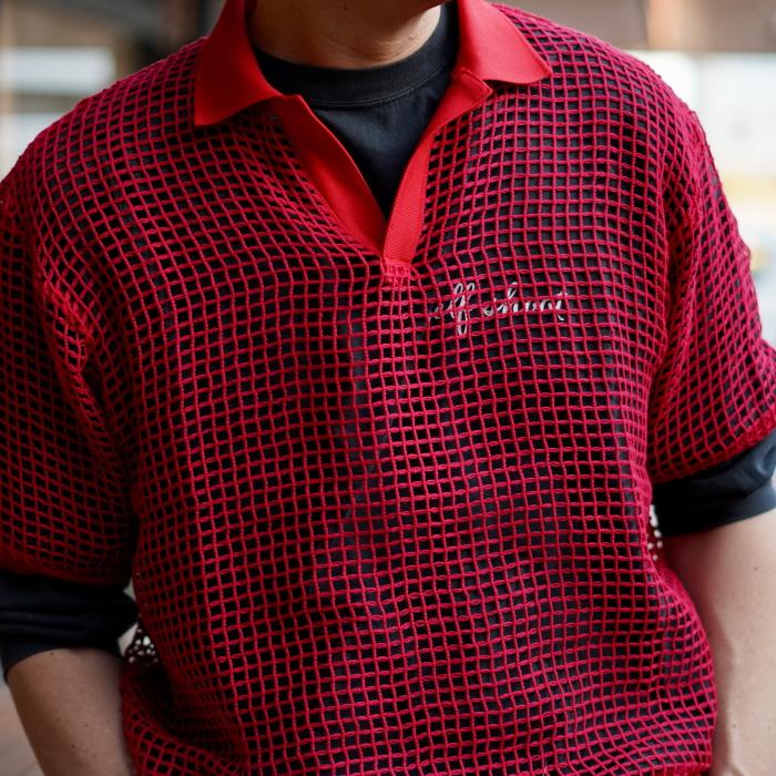 ジョンメイソンスミス トップス JOHN MASON SMITH スクエア メッシュ スキッパー ポロ SQUARE MESH SKIPPER POLO レッド/チャコール 2色展開 2026春夏新作 | JOHN MASON SMITH | 07