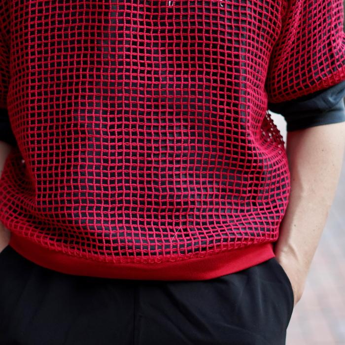 ジョンメイソンスミス トップス JOHN MASON SMITH スクエア メッシュ スキッパー ポロ SQUARE MESH SKIPPER POLO レッド/チャコール 2色展開 2026春夏新作 | JOHN MASON SMITH | 08