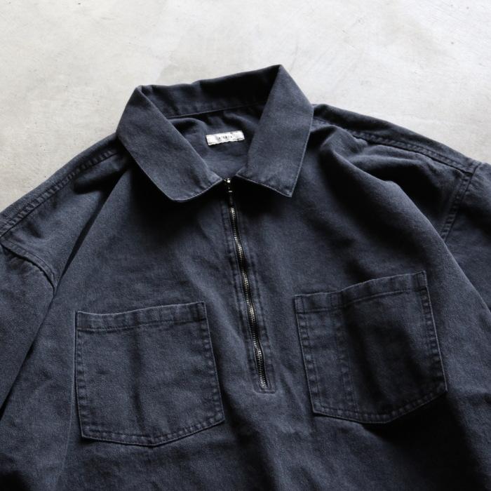 alvana（アルヴァナ） トップス ブラック ツイル ハーフジップ 半袖