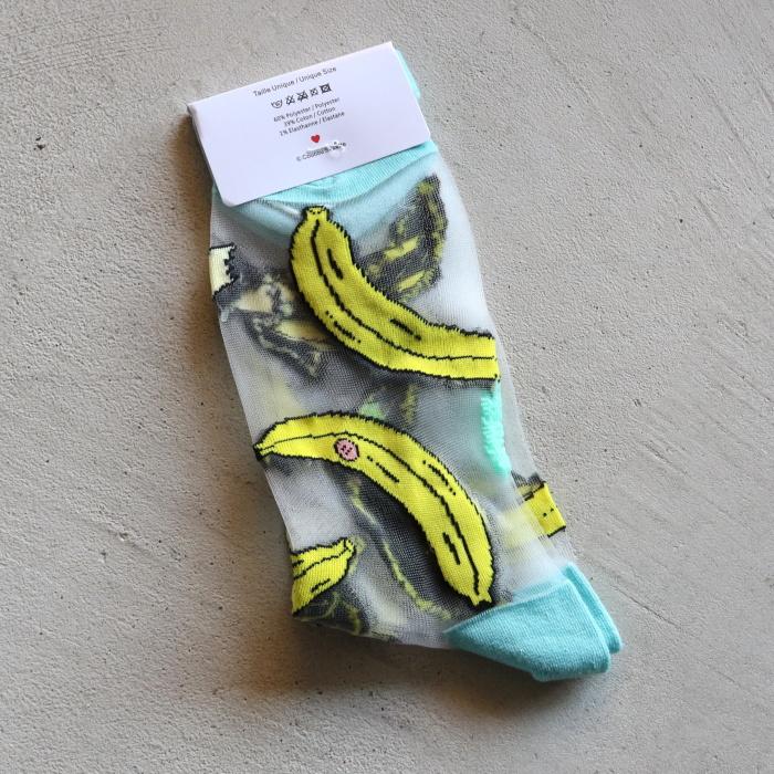 ククシュゼット 正規商品 靴下 レディース シースルー かわいい フルーツ  Coucou Suzette バナナ シアー ソックス Banana Sheer Socks イエロー× ブルー｜charger｜07