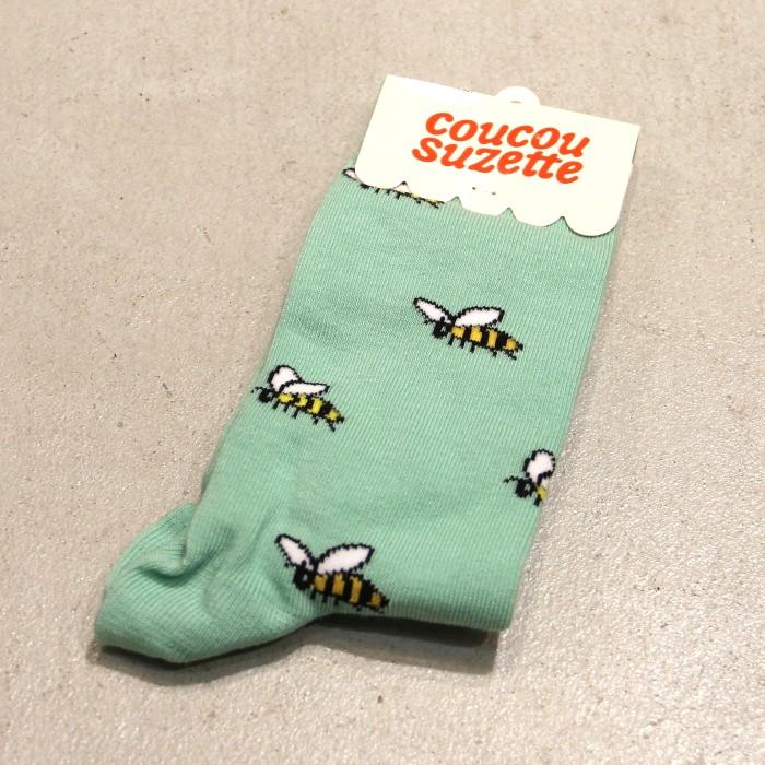 ククシュゼット 正規商品 靴下 レディース 個性的 フランス クルー丈 Coucou Suzette 蜂 虫 ハチ ミツバチ ビー ソックス Bee Socks ライトグリーン Light Green |  | 05