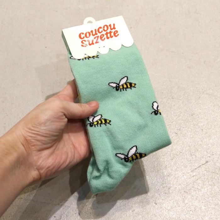 ククシュゼット 正規商品 靴下 レディース 個性的 フランス クルー丈 Coucou Suzette 蜂 虫 ハチ ミツバチ ビー ソックス Bee Socks ライトグリーン Light Green |  | 08