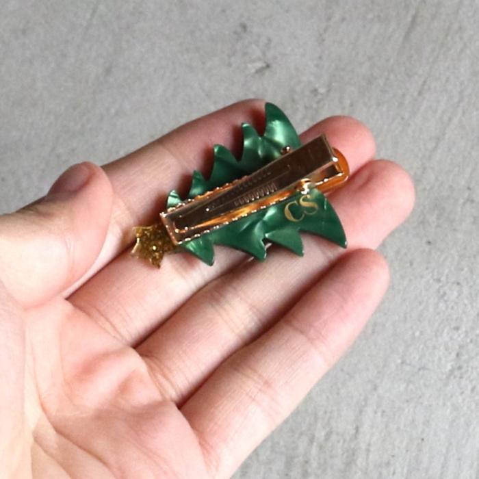 ククシュゼット 正規商品 ヘア アクセ かわいい ギフト フランス Coucou Suzette クリスマス ツリー ヘアクリップ Christmas Tree Hair Clip グリーン Green｜charger｜16