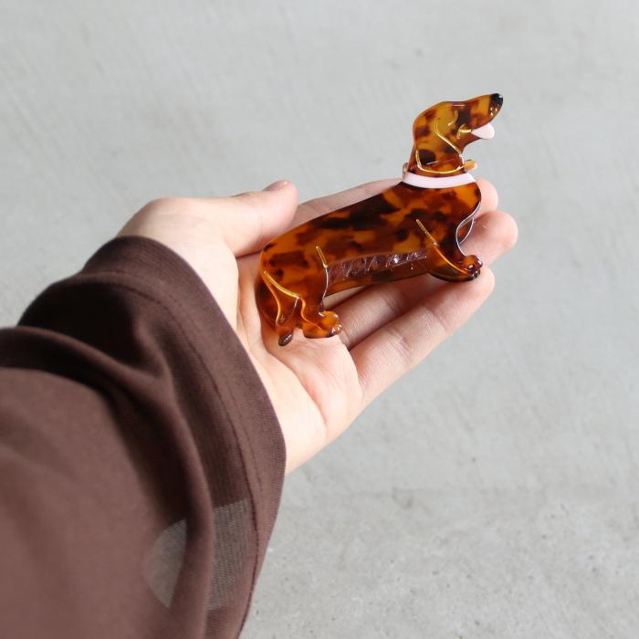 ククシュゼット 正規商品 ヘア アクセ クリップ 犬 Coucou Suzette ダックスフンド ヘア クロー Dachshund Hair Claw ブラウン Brown｜charger｜10