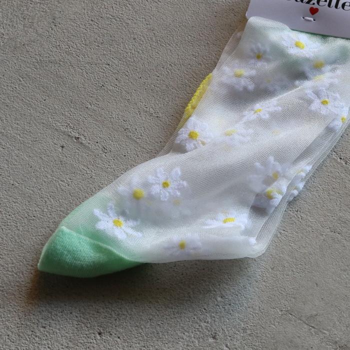 ククシュゼット 正規商品 靴下 レディース シースルー かわいい クルー丈 Coucou Suzette デイジー シアー ソックス Daisy Sheer Socks ホワイト×グリーン｜charger｜09