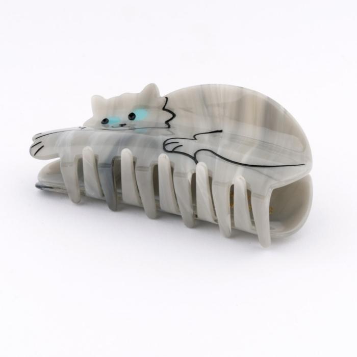 ヘアクリップ　ロブスター　グレー猫 org.jpg
