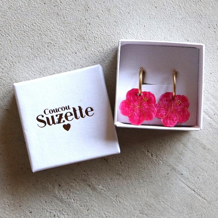 ハイビスカスの耳飾り/ピンク ククシュゼット 正規商品 ピアス 2個売り 両耳用 Coucou Suzette