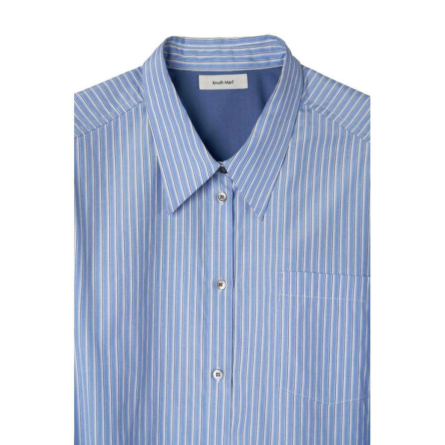 Knuth Marf label over shirt blue シャツ Knuth Marf（クヌースマーフ） シャツ ラベル オーバー シャツ ユニ