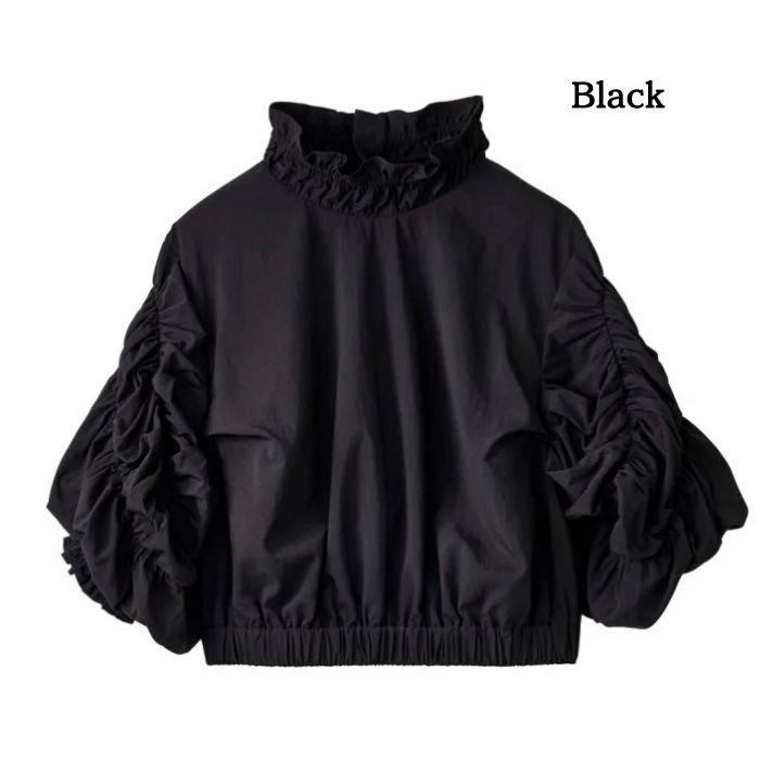 Knuth Marf フリル付き黒半袖Tシャツ Knuth Marf（クヌースマーフ） ブラウス メニー ウェイ フリル