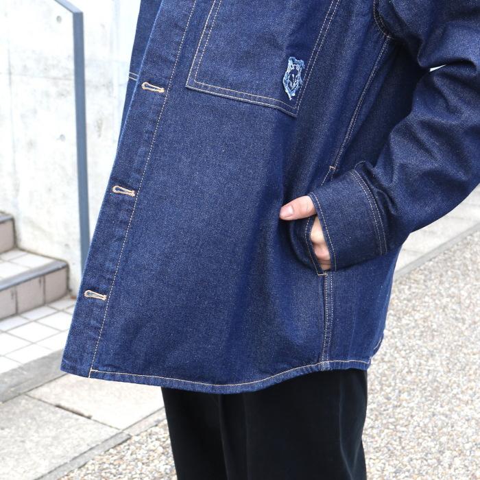 メゾンキツネ デニムジャケット MAISON KITSUNE ワークウエア オーバーシャツ イン ウォッシュデニム フォックスヘッド WASHED INDIGO 2023秋冬新作｜charger｜15