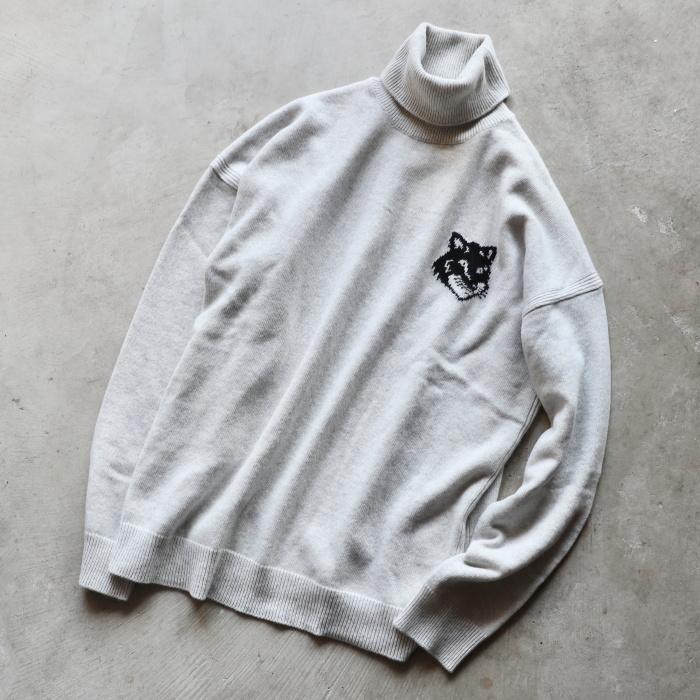 メゾンキツネ ニット MAISON KITSUNE フォックス ヘッド インターシャ ハイネック セーター FOX HEAD HIGH