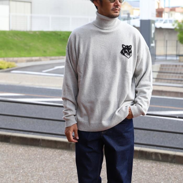 メゾンキツネ ニット MAISON KITSUNE フォックス ヘッド インターシャ ハイネック セーター FOX HEAD HIGH
