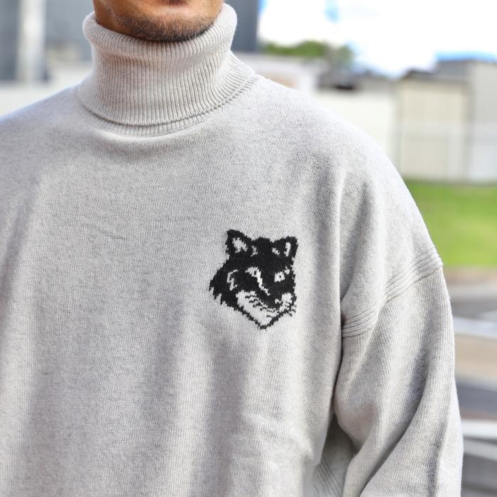 メゾンキツネ ニット MAISON KITSUNE フォックス ヘッド インターシャ ハイネック セーター FOX HEAD HIGH