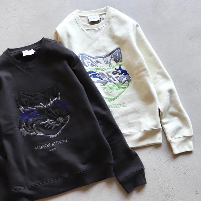 メゾンキツネ スウェット MAISON KITSUNE ビッグ フォックス 刺繍 スウェット BIG FOX EMBROIDERY  SWEATSHIRT エクリュ/ アントラシート 2色展開 2021秋冬新作 : kmm11770 : Charger.web-store - 通販  - 