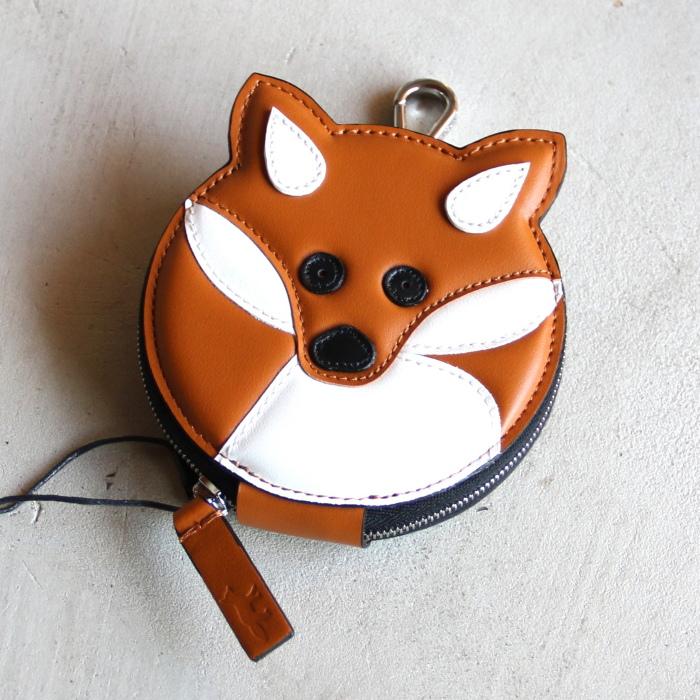 メゾンキツネ コインケース レザー MAISON KITSUNE フォックス ヘッド コインケース FOX HEAD COIN PURSE WITH  HOOK ブラウン BROWN 2023春夏新作