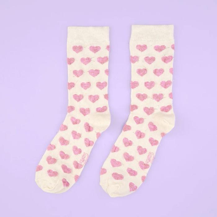 ククシュゼット 正規商品 靴下 レディース かわいい クルー丈 ギフト Coucou Suzette ピンク ハート ソックス Pink