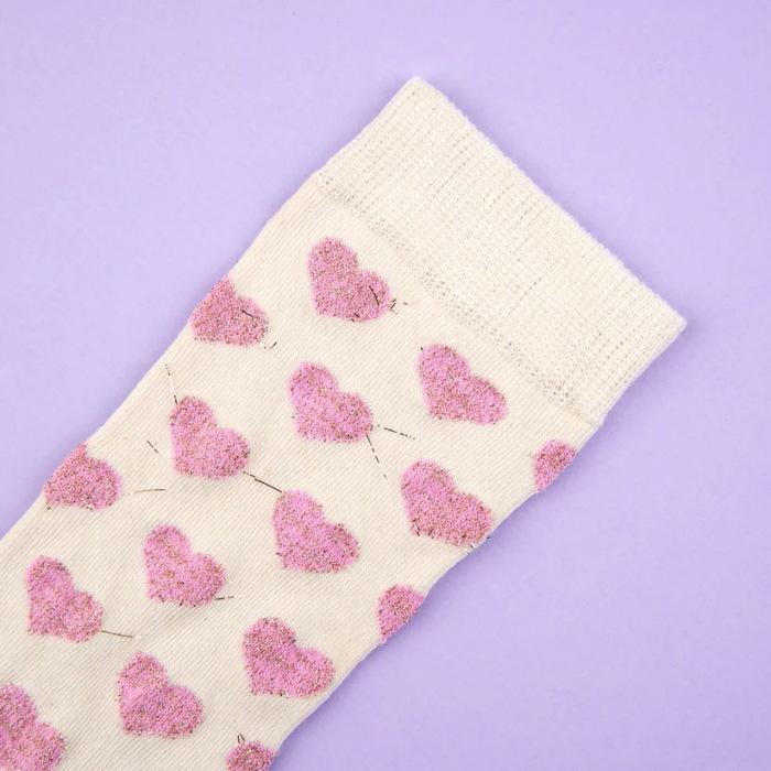 ククシュゼット 正規商品 靴下 レディース かわいい クルー丈 ギフト Coucou Suzette ピンク ハート ソックス Pink Heart Socks  ホワイト×ピンク White×Pink｜charger｜03