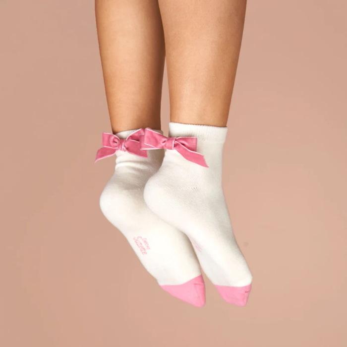 ククシュゼット 正規商品 靴下 レディース かわいい クルー丈 ギフト Coucou Suzette ピンク リボン ソックス Pink Ribbon Socks  ホワイト×ピンク White×Pink｜charger｜03