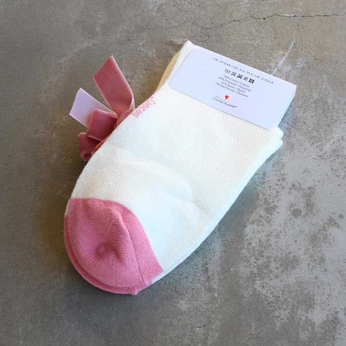 ククシュゼット 正規商品 靴下 レディース かわいい クルー丈 ギフト Coucou Suzette ピンク リボン ソックス Pink Ribbon Socks  ホワイト×ピンク White×Pink｜charger｜09