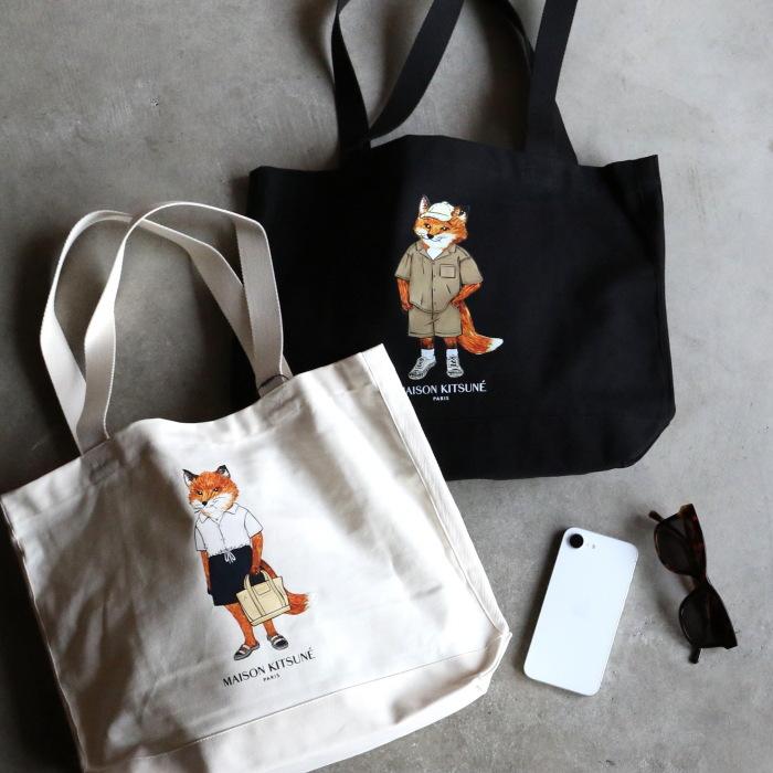 即購入可能！！新品未使用！メゾンキツネ　フォックス　トートバッグ MAISON KITSUNE（メゾン キツネ） バッグ トート ドレス フォックス