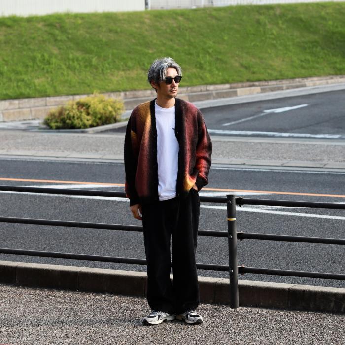 ロットワイラー　カーディガン　M ROTTWEILER - R9 PAINTED CARDIGAN (BLACK) / モヘアニット