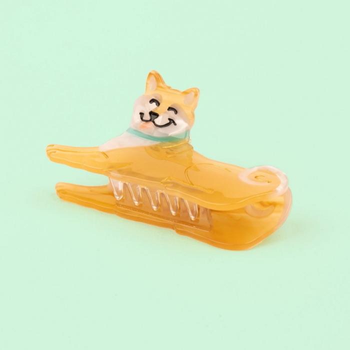 ククシュゼット 正規商品 ヘア アクセ クリップ 犬 かわいい フランス ギフト Coucou Suzette  シバ ヘア クロー Shiba Hair claw ライトブラウン Light Brown｜charger｜02