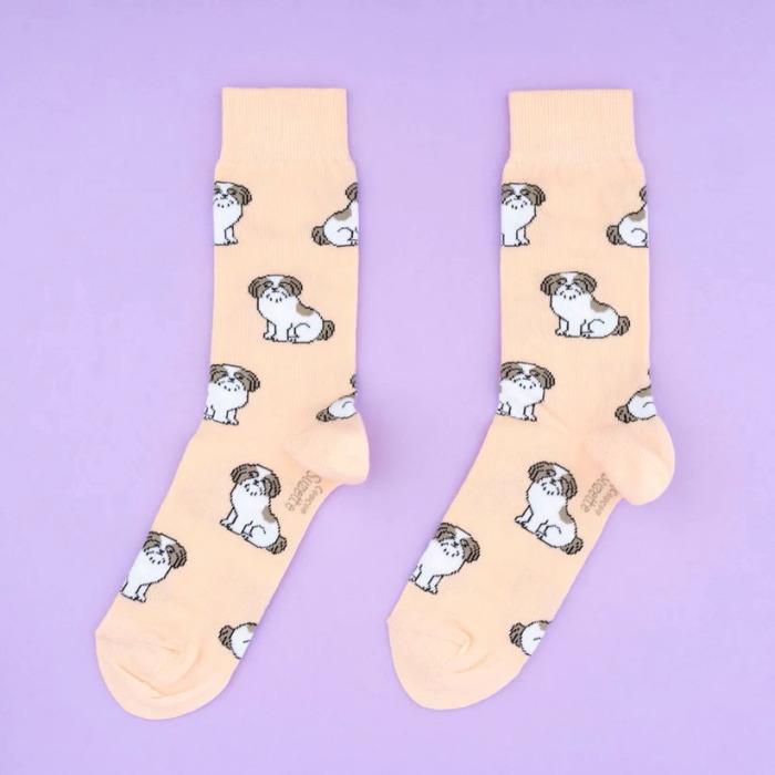 ククシュゼット 正規商品 靴下 レディース おしゃれ かわいい 犬 ギフト Coucou Suzette  シーズー ソックス Shih Tzu Socks サーモンピンク Salmon Pink｜charger｜02