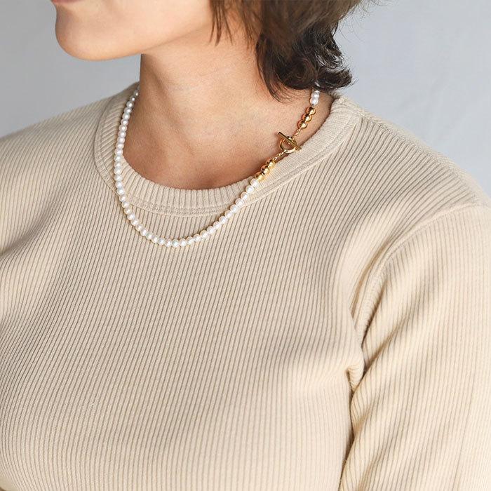 シンパシーオブソウル スタイル レディース SYMPATHY OF SOUL Style パールビーズTバーネックレス ゴールドコーティング Pearl Beads T-bar Necklace GOLD PEARLの画像