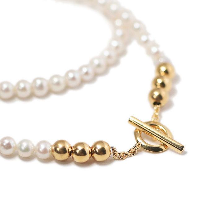 シンパシーオブソウル スタイル レディース SYMPATHY OF SOUL Style パールビーズTバーネックレス ゴールドコーティング Pearl Beads T-bar Necklace GOLD PEARLの画像