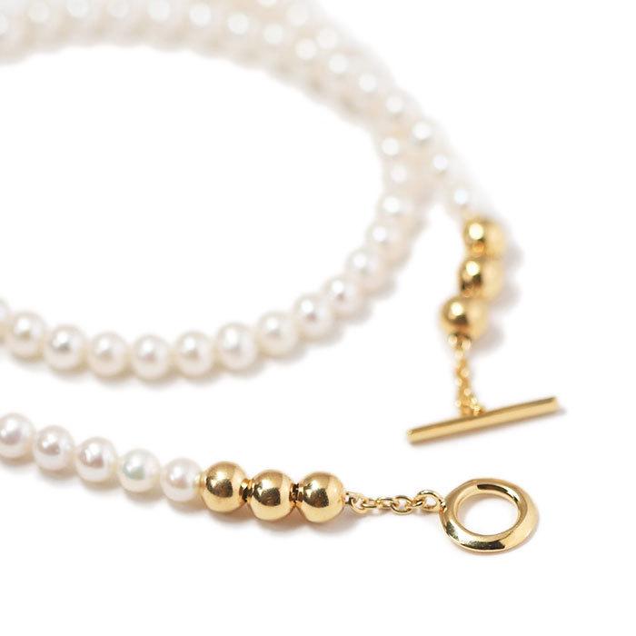 シンパシーオブソウル スタイル レディース SYMPATHY OF SOUL Style パールビーズTバーネックレス ゴールドコーティング Pearl Beads T-bar Necklace GOLD PEARLの画像