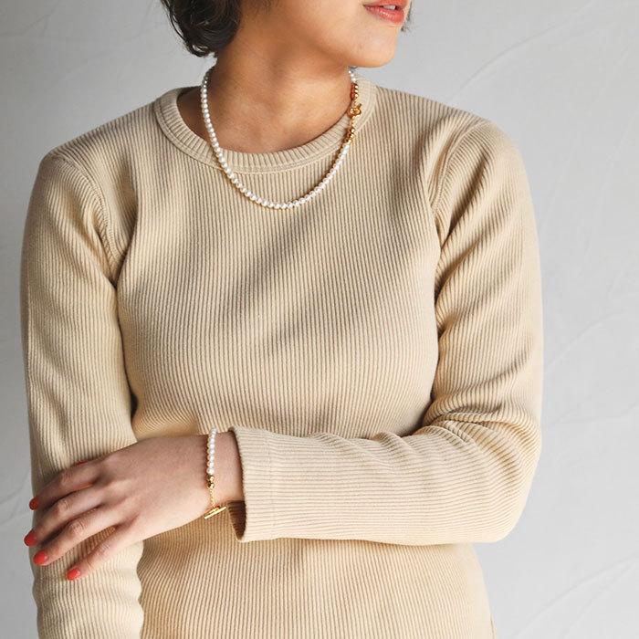 シンパシーオブソウル スタイル レディース SYMPATHY OF SOUL Style パールビーズTバーネックレス ゴールドコーティング Pearl Beads T-bar Necklace GOLD PEARLの画像