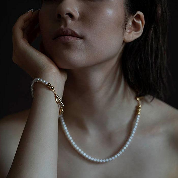 シンパシーオブソウル スタイル レディース SYMPATHY OF SOUL Style パールビーズTバーネックレス ゴールドコーティング Pearl Beads T-bar Necklace GOLD PEARLの画像